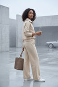 Beige Wide-leg Zip Collar Lounge Set with Relaxed Pullover - Two piece set - Photo 9