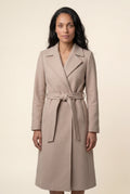 Beige Wide Notched Collar Belted Long Trench Coat - Photo 9