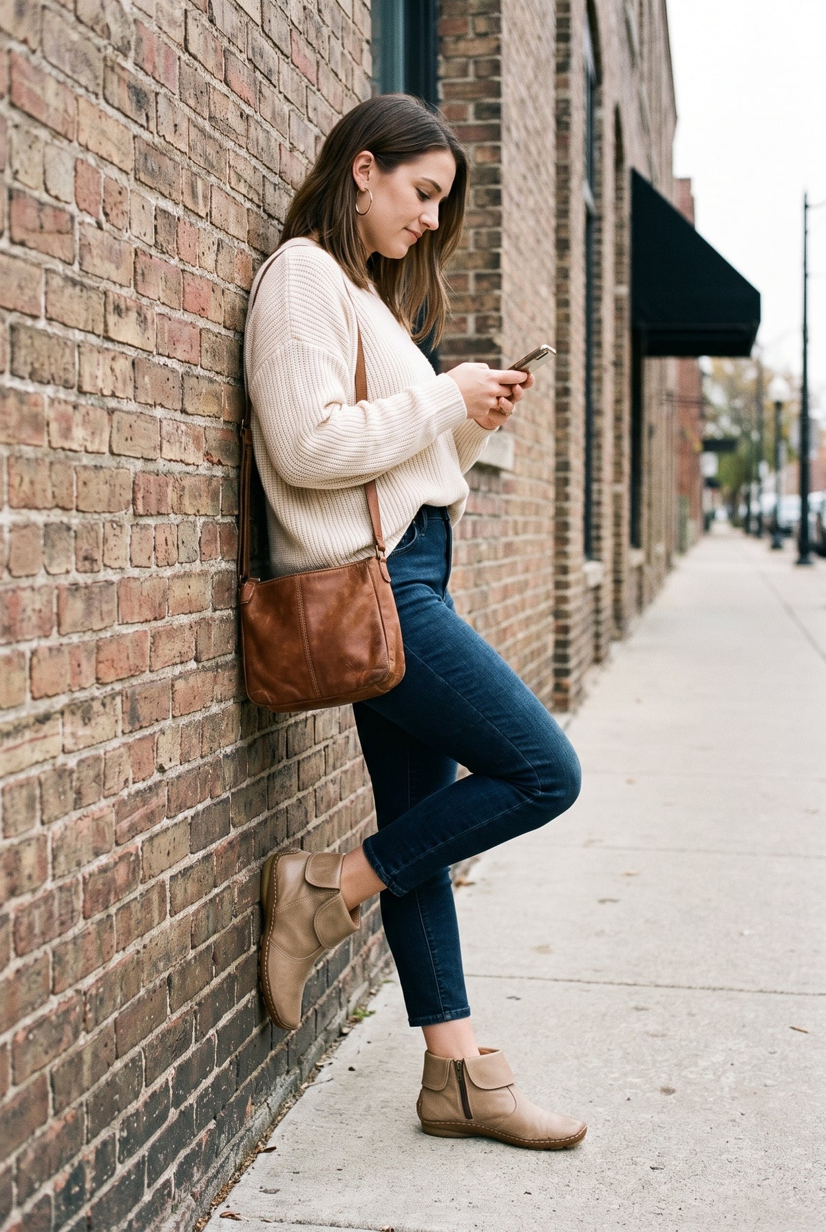 Women's Ankle Boots Vintage Style in Beige — lifestyle shot