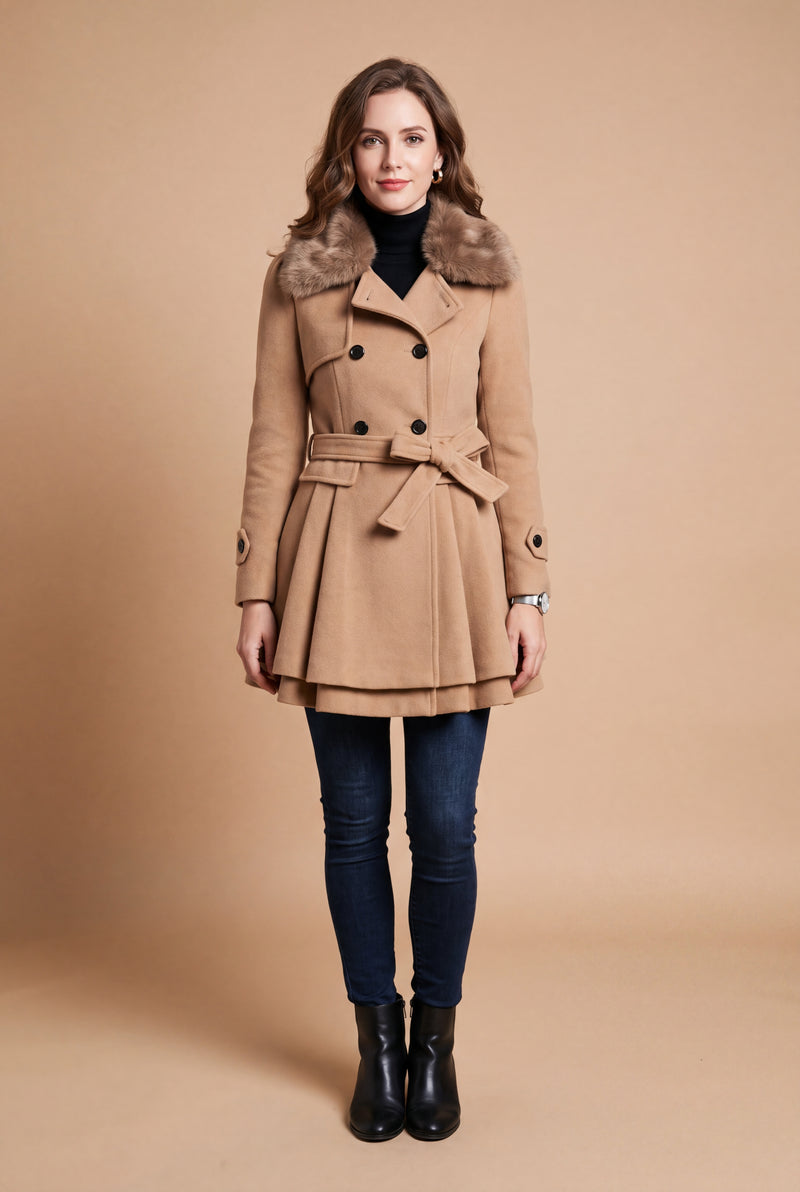 Women's Coat Fur-Lined Elegant in Beige — elegant coat studio