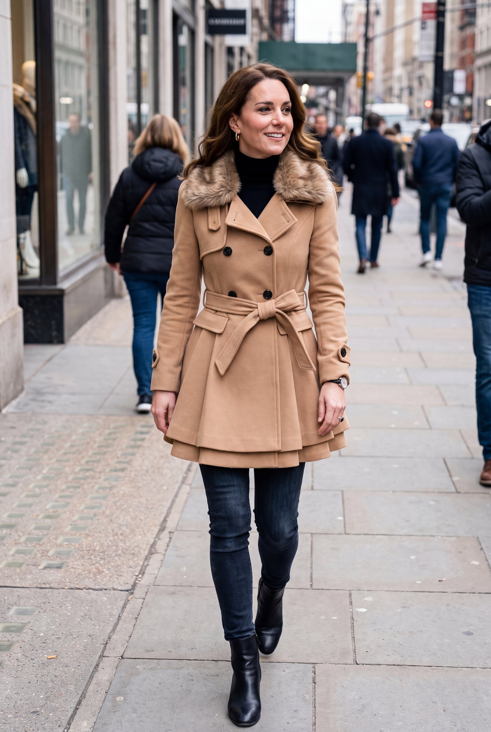 Women's Coat Fur-Lined Elegant in Beige — elegant coat ugc