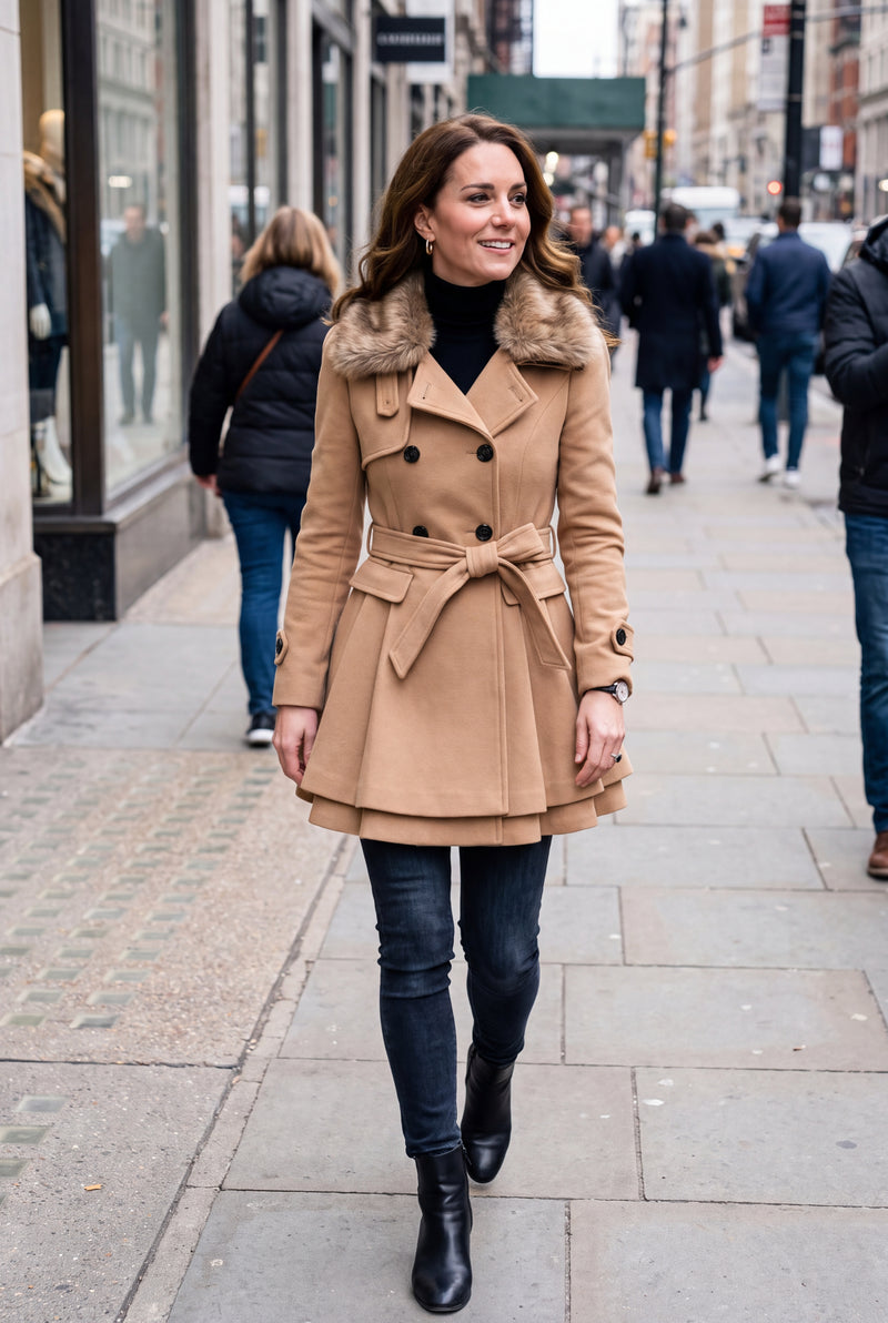Women's Coat Fur-Lined Elegant in Beige — elegant coat ugc