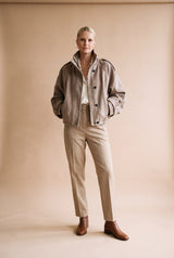 Women's Cropped Coat Stand Collar in Beige — studio primary