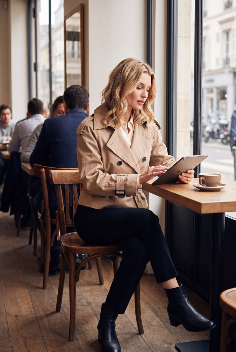 Women's Cropped Trench Coat Belted in Beige — lifestyle office