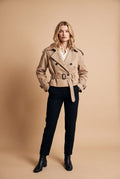 Women's Cropped Trench Coat Belted in Beige — primary studio