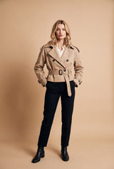 Women's Cropped Trench Coat Belted in Beige — primary studio