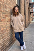 Women's Hoodie Oversized Zipper in Beige — weekend candid