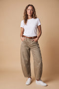 Women's Jeans High Waist Barrel Leg in Beige — studio front