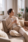 Women's Lounge Set Zip Top in Beige — lifestyle home interior