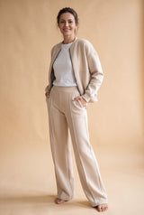 Women's Lounge Set Zip Top in Beige — studio front