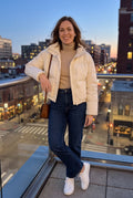 Women's Puffer Jacket High Collar Cropped in Beige — ugc