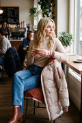 Women's Puffer Jacket Long Contrasting Details in Beige — cafe break