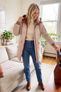 Women's Puffer Jacket Long Contrasting Details in Beige — ugc home