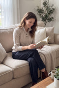 Women's Pullover Cable Knit Stand Collar in Beige — home couch