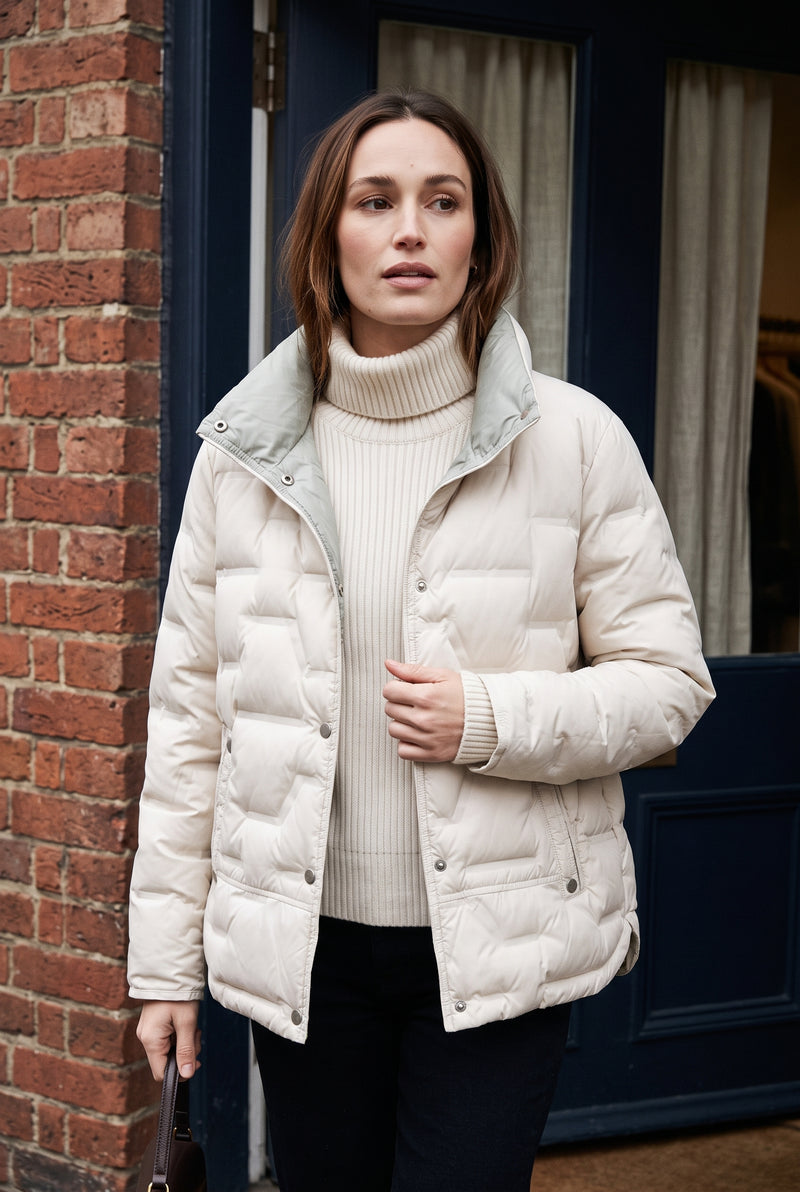 Quilted Down Jacket in Beige — lifestyle