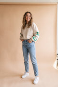 Women's Sweatshirt Oversized Print in Beige — studio shot