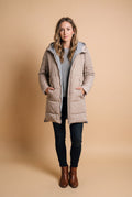 Women's Winter Coat Adjustable Hood in Beige — primary studio