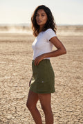Dark Green Women's Cargo Pocket A-Line Mini Skirt with Flap Details - Cargo mini skirt - Photo 10