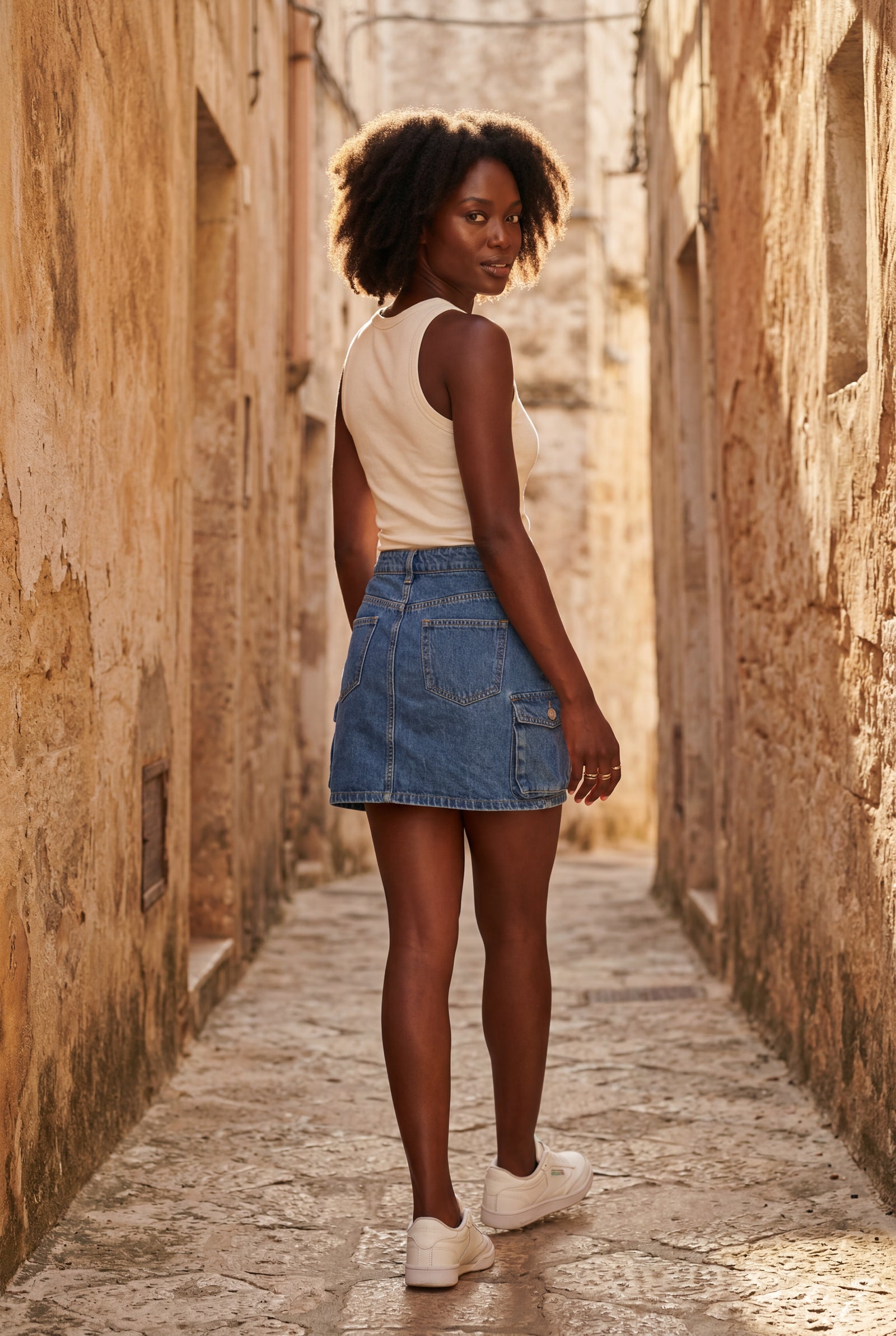 Blue Women's Cargo Pocket A-Line Mini Skirt with Flap Details - Cargo mini skirt - Photo 11