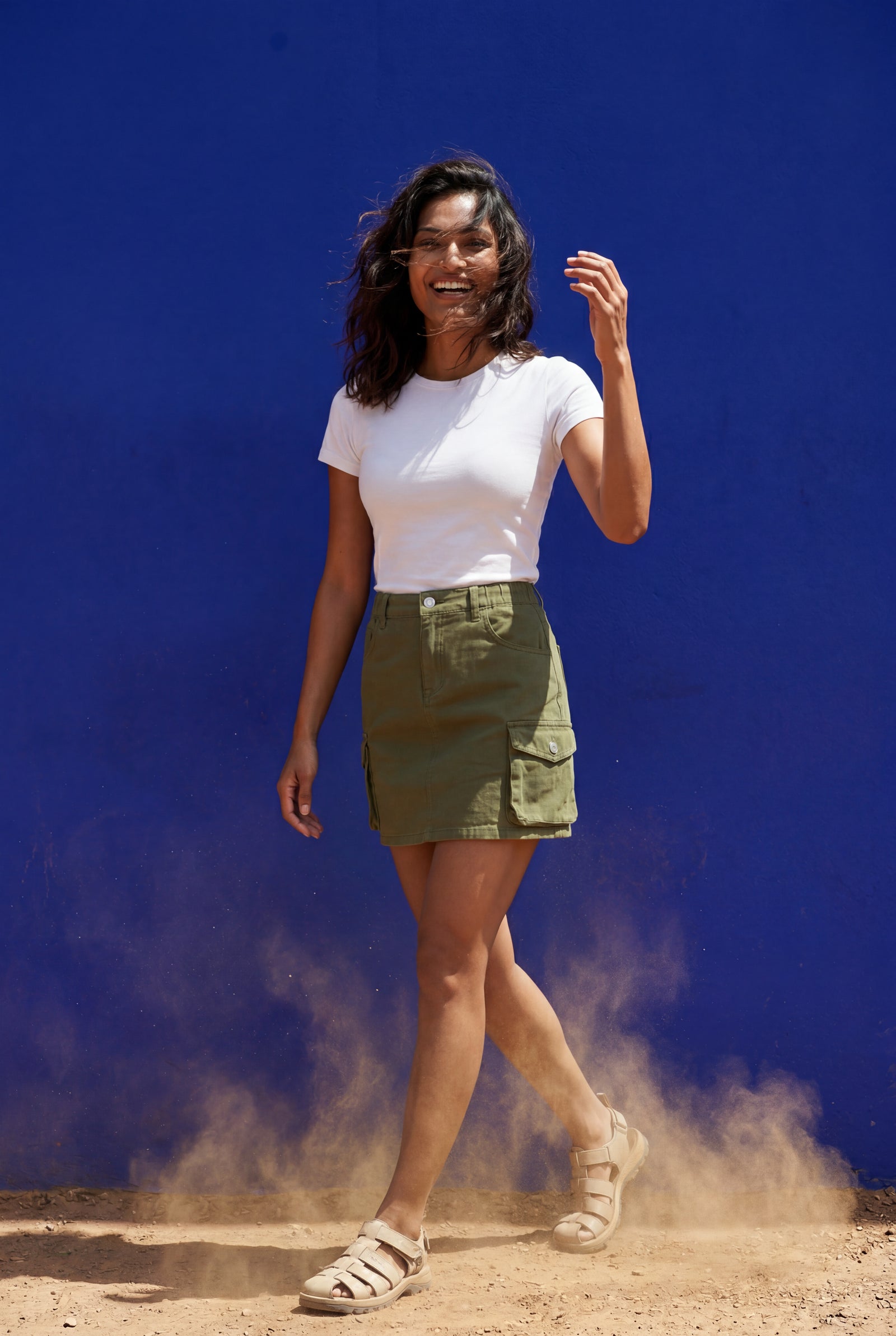 Dark Green Women's Cargo Pocket A-Line Mini Skirt with Flap Details - Cargo mini skirt - Photo 15