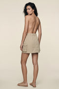 Beige Women's Cargo Pocket A-Line Mini Skirt with Flap Details - Cargo mini skirt - Photo 4