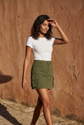 Dark Green Women's Cargo Pocket A-Line Mini Skirt with Flap Details - Cargo mini skirt - Photo 6