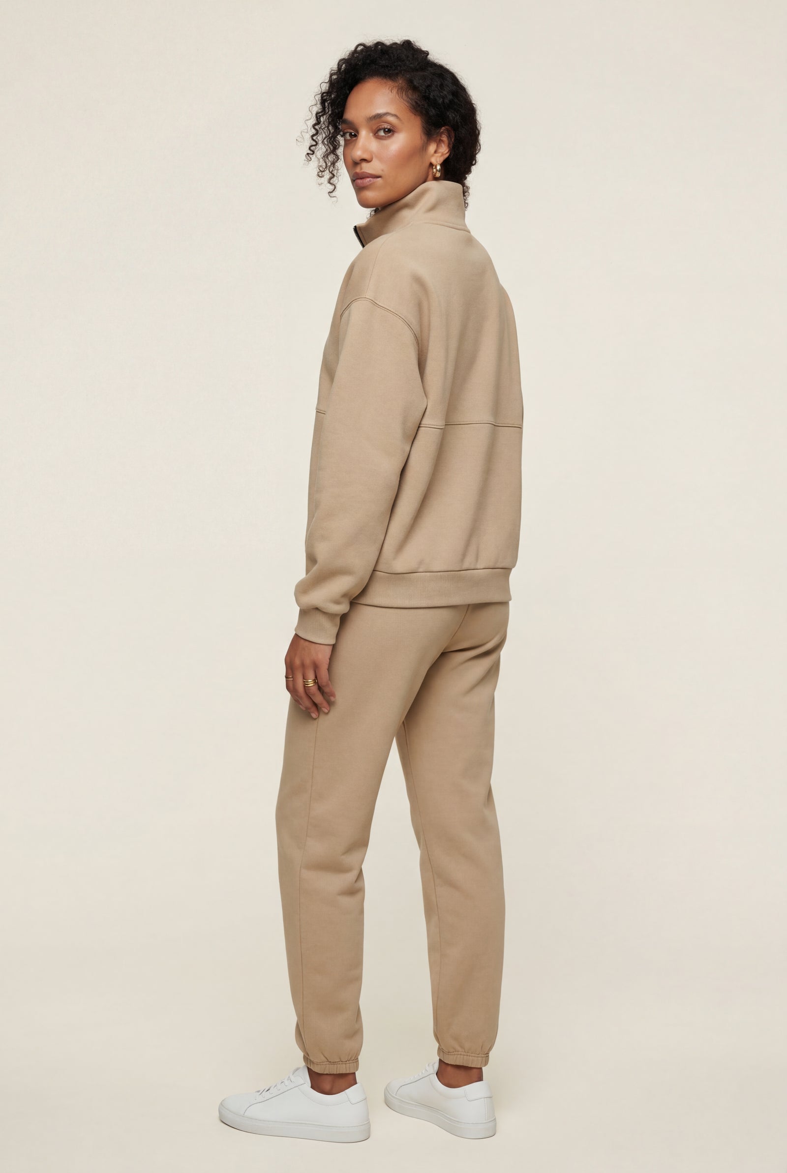 Beige Women's Warm Beige Relaxed Half-Zip Sweatshirt and Jogger Set - Loungewear set - Photo 2