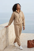 Beige Women's Warm Beige Relaxed Half-Zip Sweatshirt and Jogger Set - Loungewear set - Photo 4