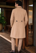 Wool-Blend Double-Breasted Overcoat in Beige — back