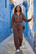 Dark Brown Zip-up Bomber Jacket Wide-leg Tracksuit Set - Photo 11