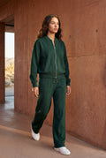 Dark Green Zip-up Bomber Jacket Wide-leg Tracksuit Set - Photo 12
