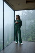 Dark Green Zip-up Bomber Jacket Wide-leg Tracksuit Set - Photo 15