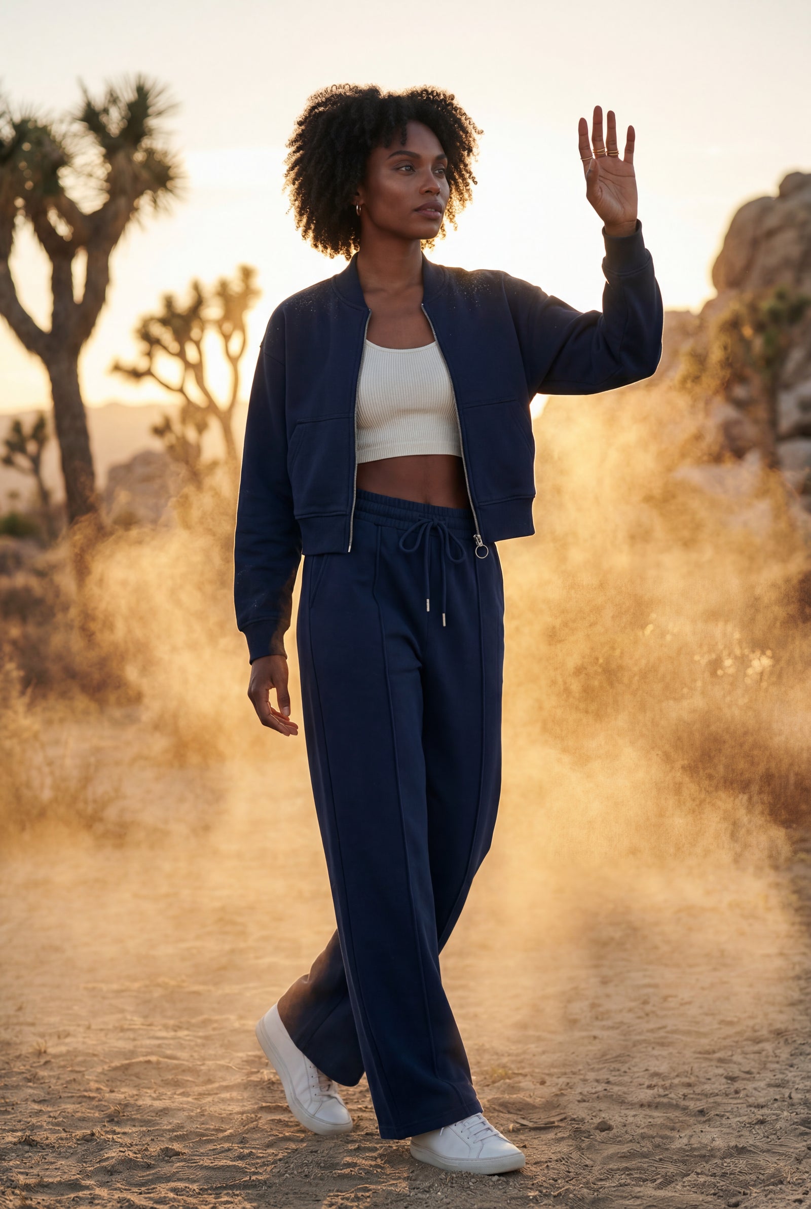 Navy Blue Zip-up Bomber Jacket Wide-leg Tracksuit Set - Photo 17