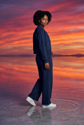 Navy Blue Zip-up Bomber Jacket Wide-leg Tracksuit Set - Photo 18