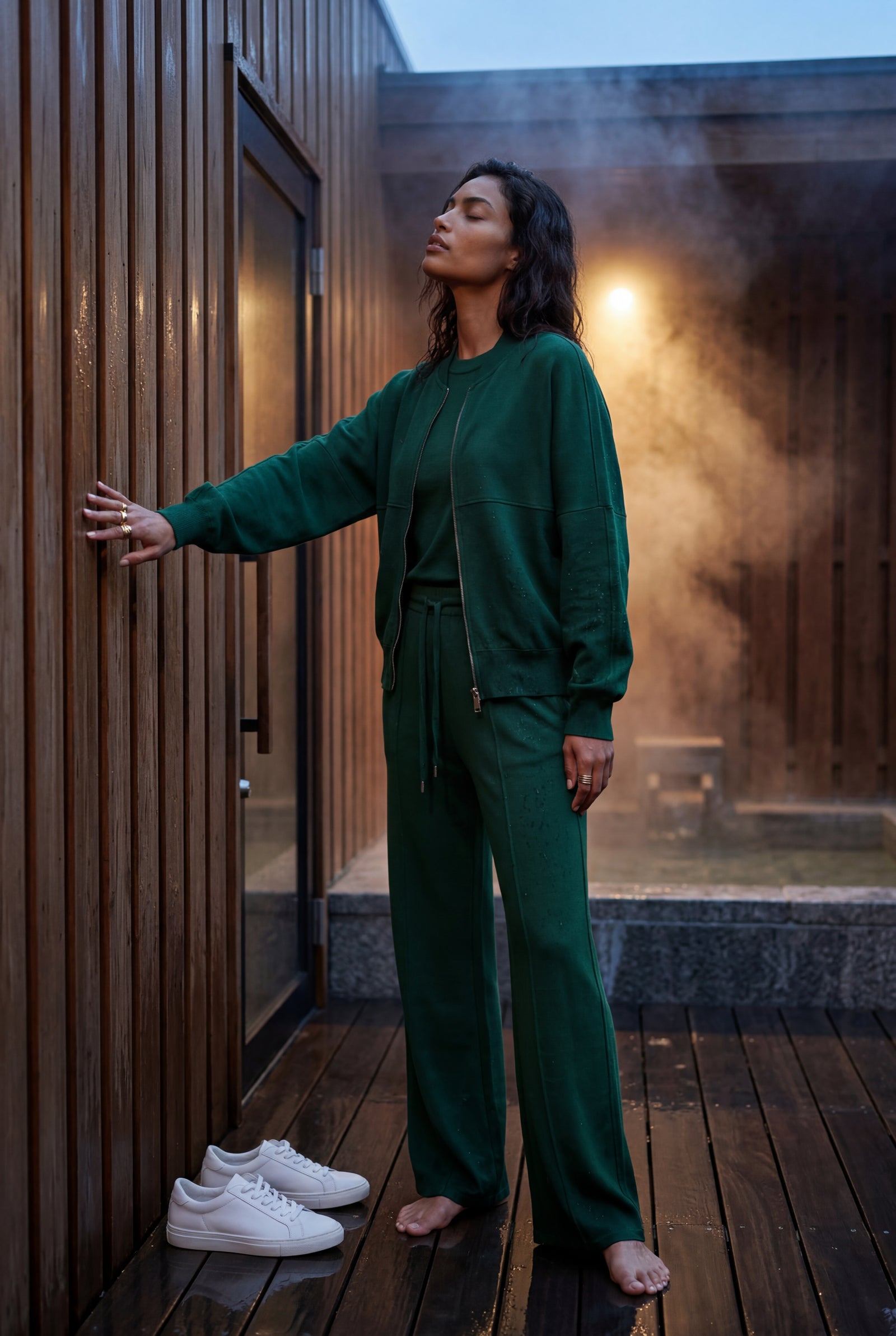Dark Green Zip-up Bomber Jacket Wide-leg Tracksuit Set - Photo 19