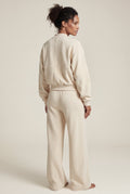 Beige Zip-up Bomber Jacket Wide-leg Tracksuit Set - Photo 2