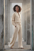 Beige Zip-up Bomber Jacket Wide-leg Tracksuit Set - Photo 6
