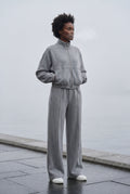 Gray Zip-up Bomber Jacket Wide-leg Tracksuit Set - Photo 9