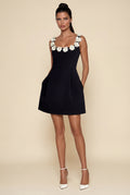 Black 3d Floral Applique A-line Mini Dress with Scoop Neckline - Photo 1