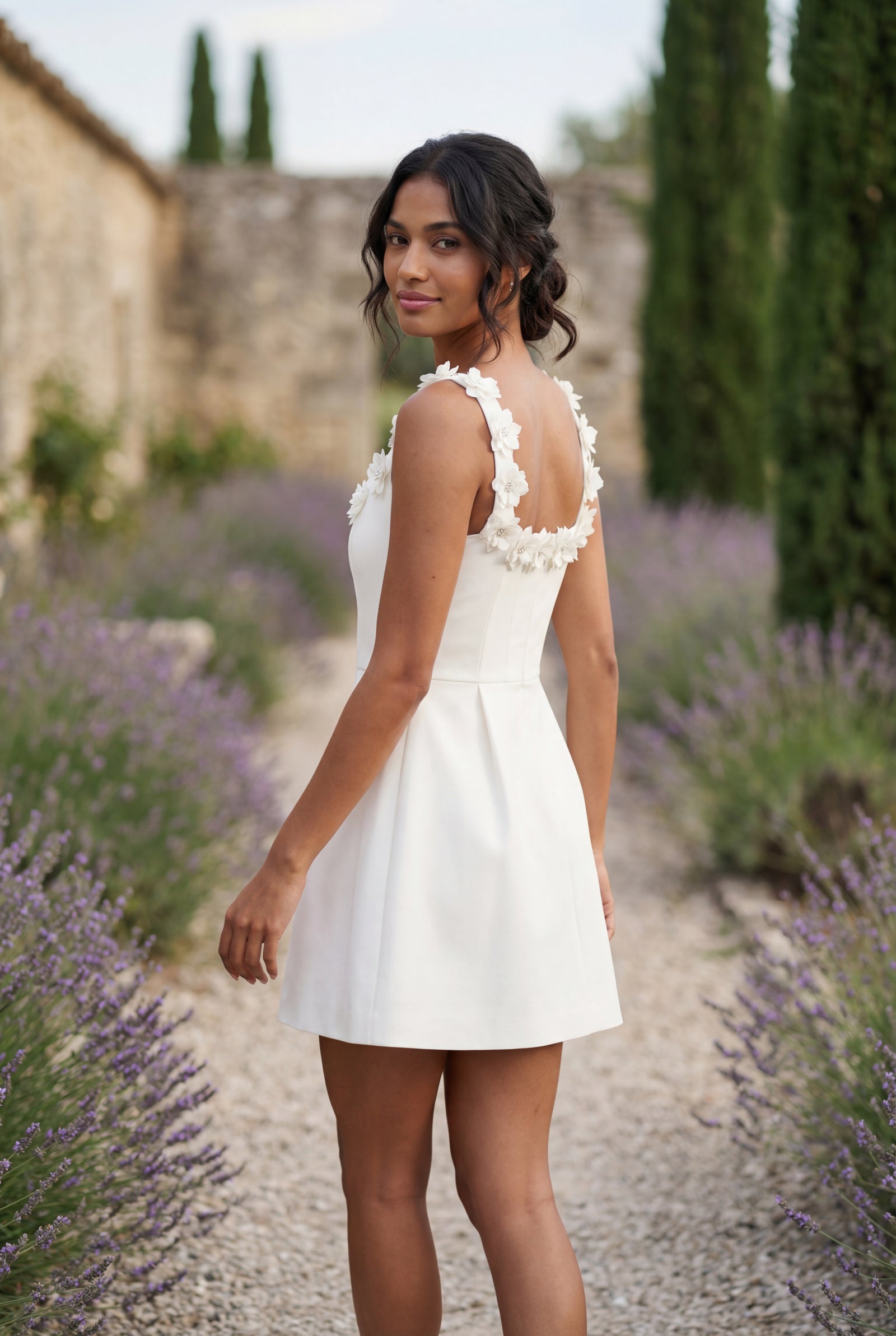 White 3d Floral Applique A-line Mini Dress with Scoop Neckline - Photo 10