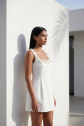 White 3d Floral Applique A-line Mini Dress with Scoop Neckline - Photo 11