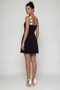 Black 3d Floral Applique A-line Mini Dress with Scoop Neckline - Photo 12