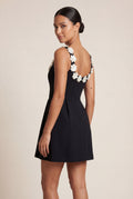 Black 3d Floral Applique A-line Mini Dress with Scoop Neckline - Photo 2