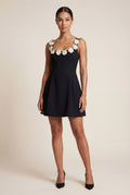 Black 3d Floral Applique A-line Mini Dress with Scoop Neckline - Photo 3
