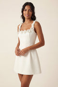White 3d Floral Applique A-line Mini Dress with Scoop Neckline - Photo 8