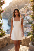 White 3d Floral Applique A-line Mini Dress with Scoop Neckline - Photo 9