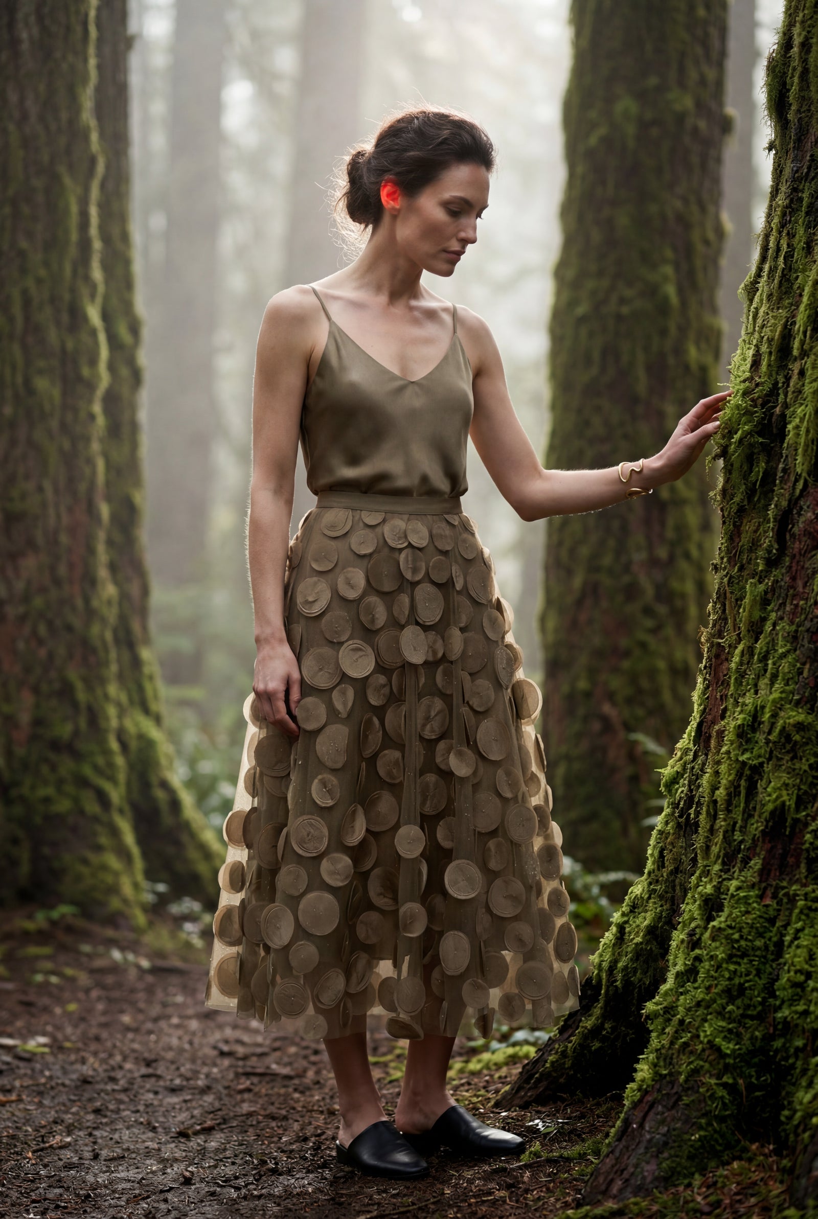 Khaki 3d Polka Dot Applique A-line Midi Skirt - Tulle skirt - Photo 12