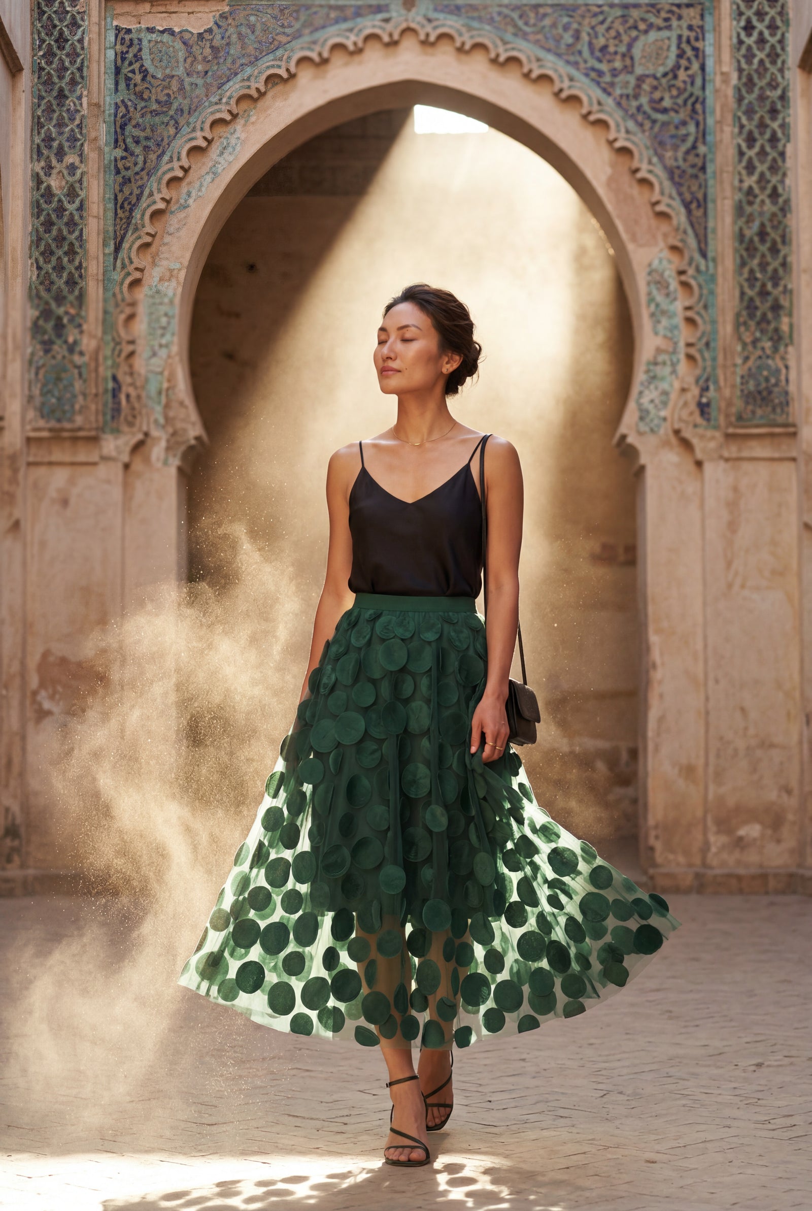 Dark Green 3d Polka Dot Applique A-line Midi Skirt - Tulle skirt - Photo 19