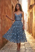 Blue 3d Polka Dot Applique A-line Midi Skirt - Tulle skirt - Photo 20