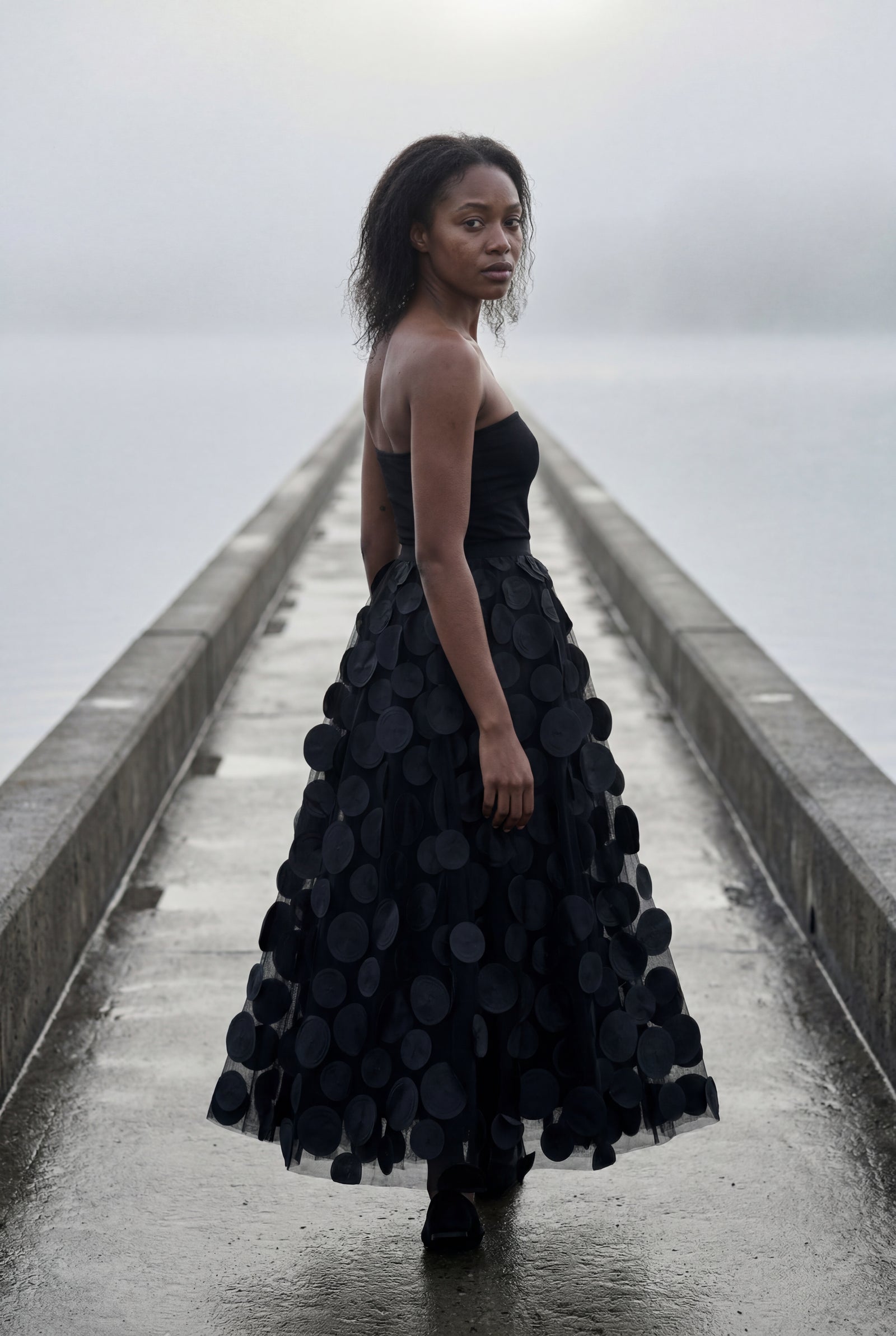 Black 3d Polka Dot Applique A-line Midi Skirt - Tulle skirt - Photo 21